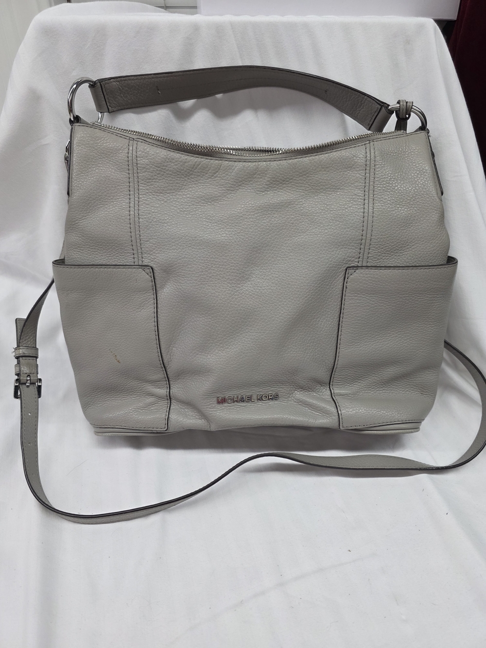Michael Kors Light Gray Pebbled Leather Shoulder Bag